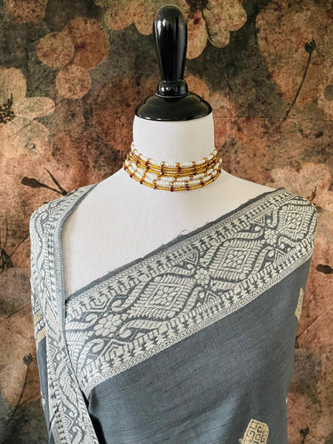 Assam Eri Silk Saree | Gray | Handwoven | Silk Mark Certified | Ships from California